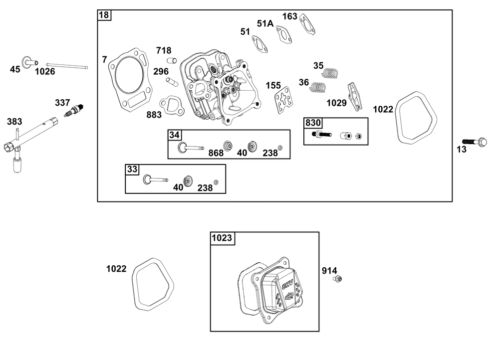 Cylinder Head Group Diagram and Parts List for 106232-0286-H5 100000 - 19Z999 Briggs and Stratton Engine